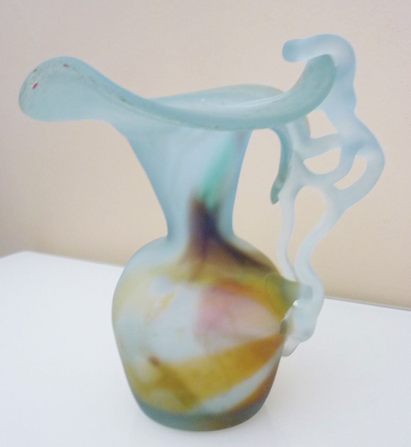 Pitcher vase in blown glass paste, free form, design of the twentieth century