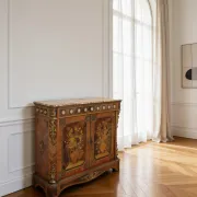 An antique French Louis XVI-style marble-top side cabinet