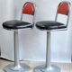 Vintage chrome metal bar stools wood and black and Red skai