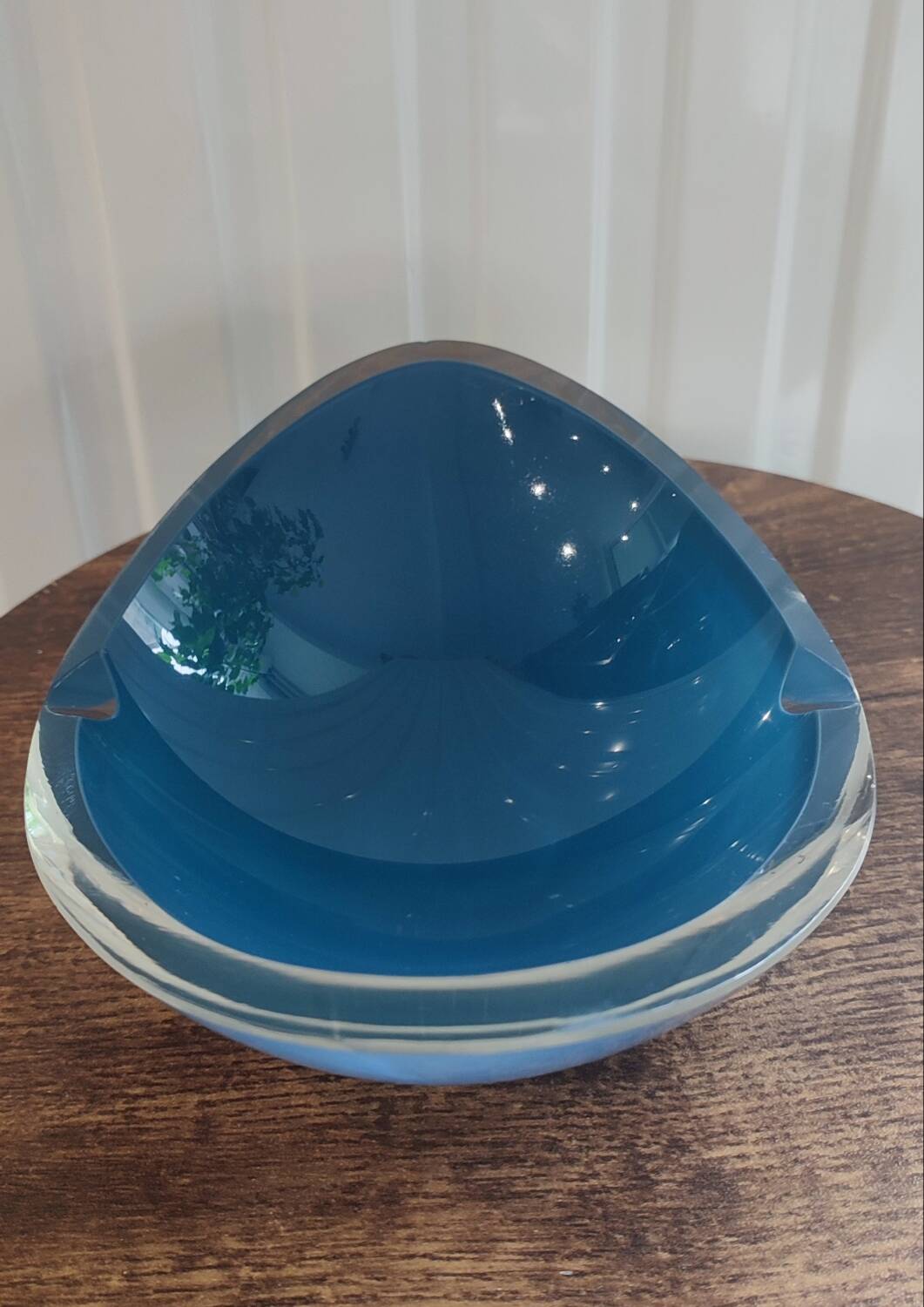 Signed art glass ashtray or bowl – vintage blue design