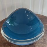 Cendrier ou vide-poche en verre d’art signé – bleu vintage design