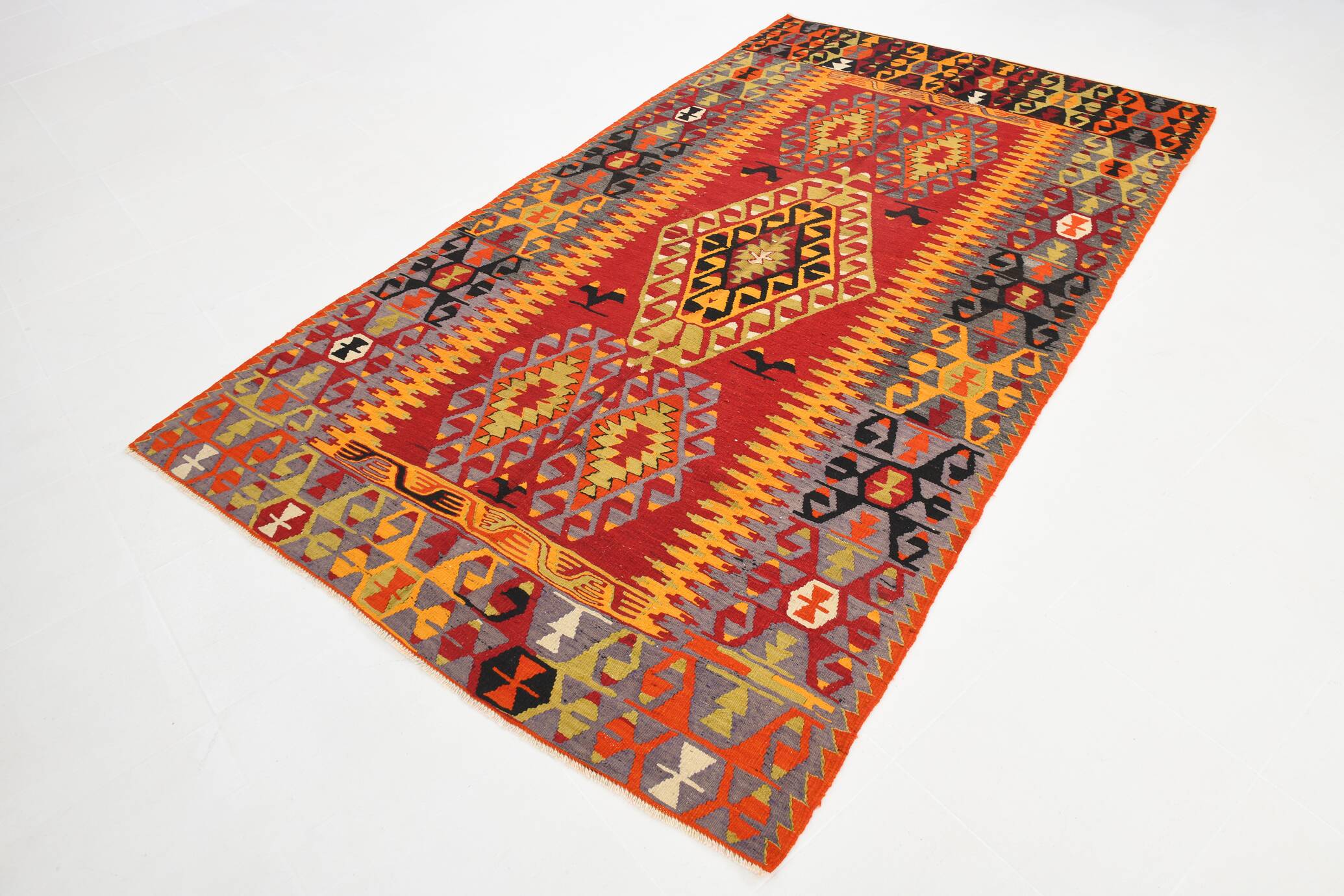 Turkish Red & Orange Tribal Vintage Kilim Rug, 168x295Cm