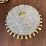 Plafonnier vintage verre taillé et métal doré