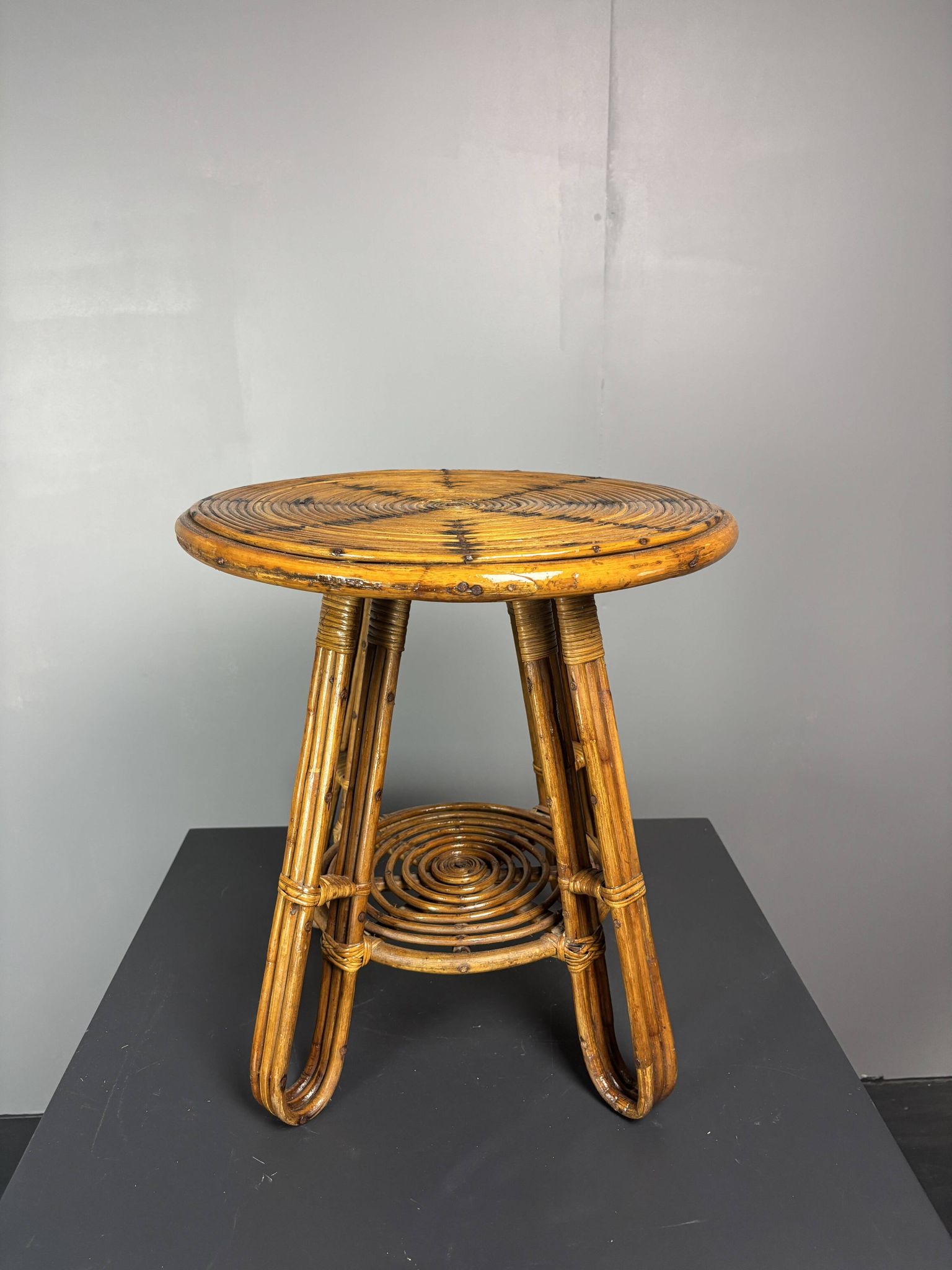 Mid-Century Italian pencil reed rattan side or occasional table, ca 1950s