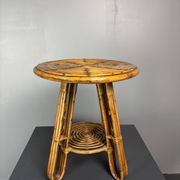 Mid-Century Italian pencil reed rattan side or occasional table, ca 1950s