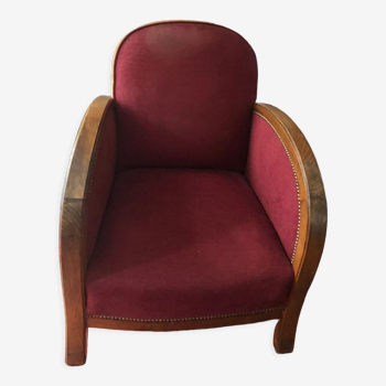Club armchair 1930, two-tone bronze green and china red.