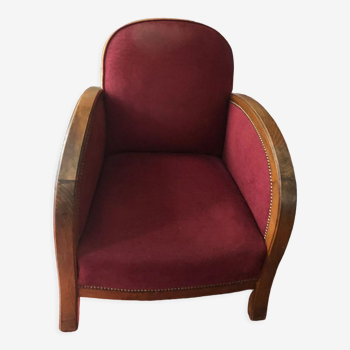 Fauteuil club 1930 , bicolore vert bronze et rouge chine