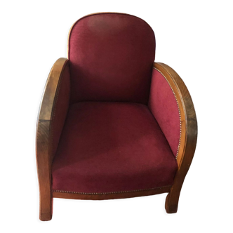 Club armchair 1930, two-tone bronze green and china red.