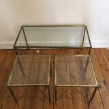 Low pull-out glass and brass table
