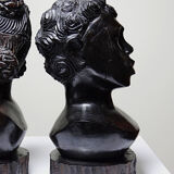 Couple of Malagasy busts in dark exotic wood, carved, craftsmanship from the 1940s to 1970s.