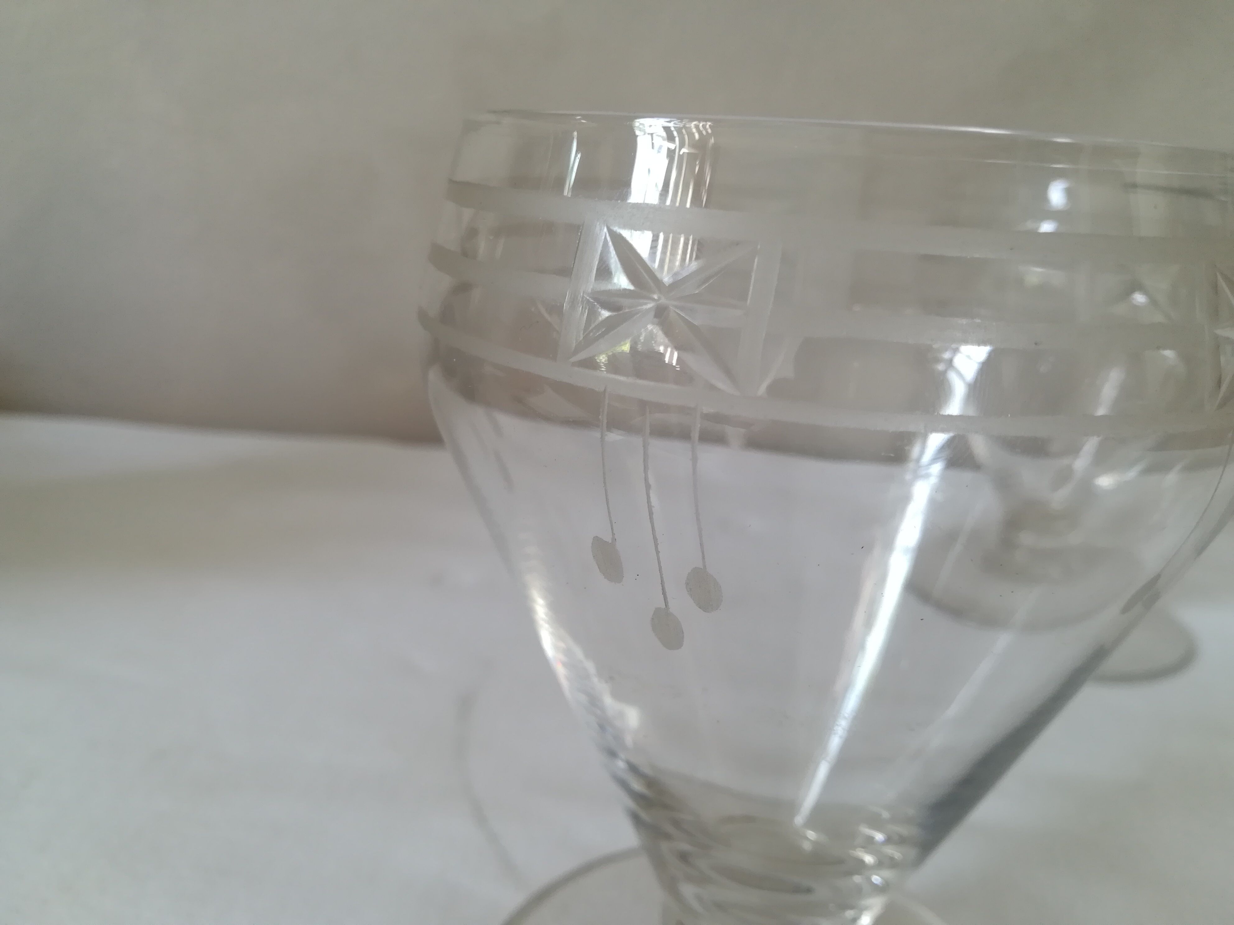6 hand engraved crystal glasses