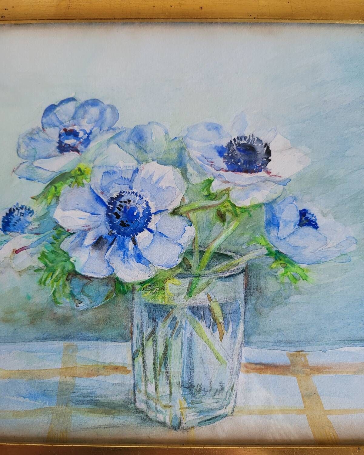 20th-century watercolor painting signed Carré-Tison, Bouquet of blue flowers