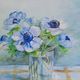 20th-century watercolor painting signed Carré-Tison, Bouquet of blue flowers
