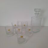 Ribbed whiskey glasses and decanter