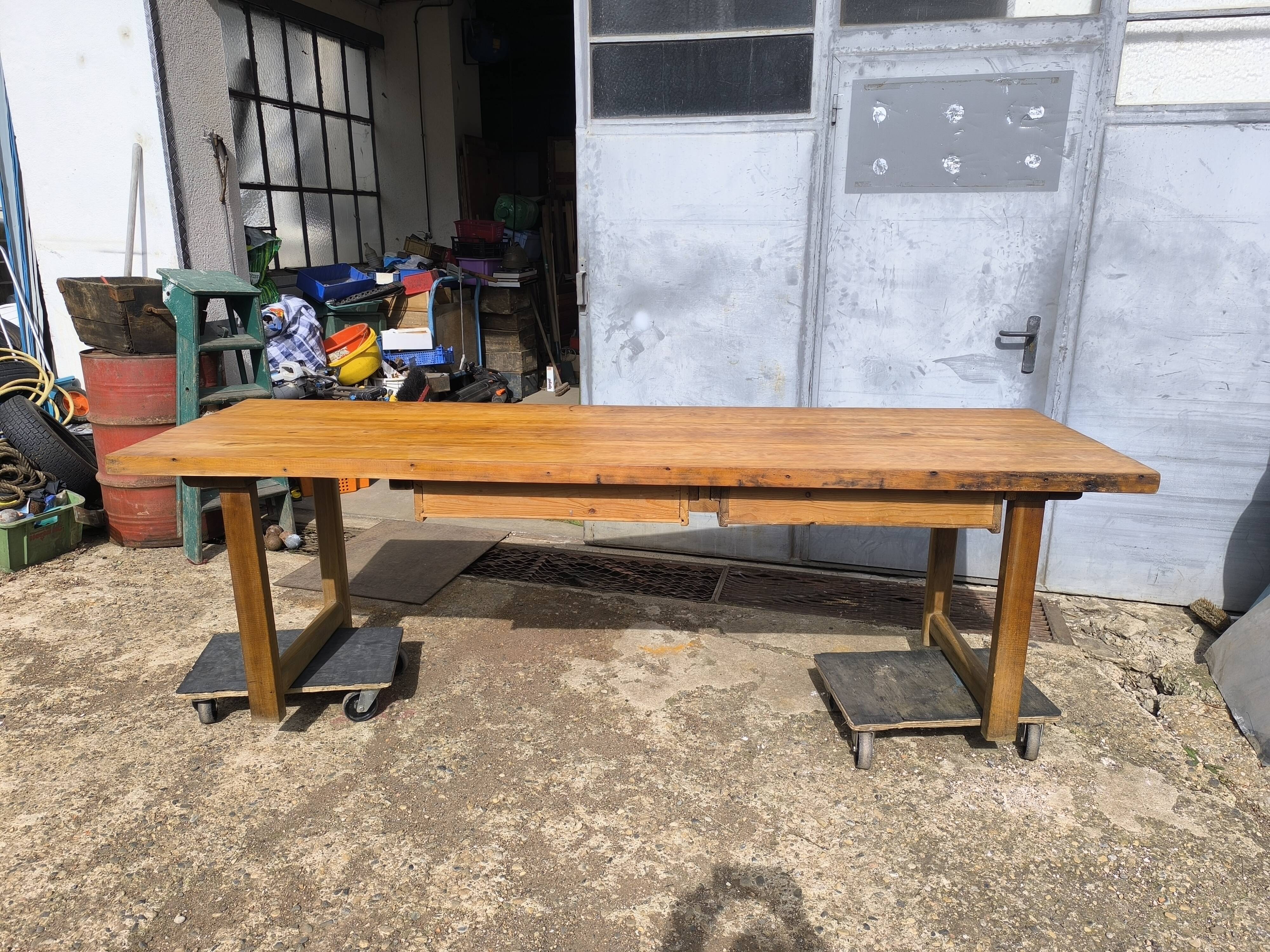 Large antique beech farmhouse table 2.56m vintage rustic 10 seats