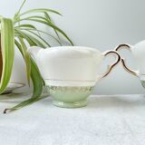 Vintage tea/coffee set in white, green and gold porcelain by SALINS, made in France