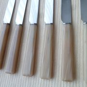 Set of 6 Pradel stainless steel cheese knives and bovine horn