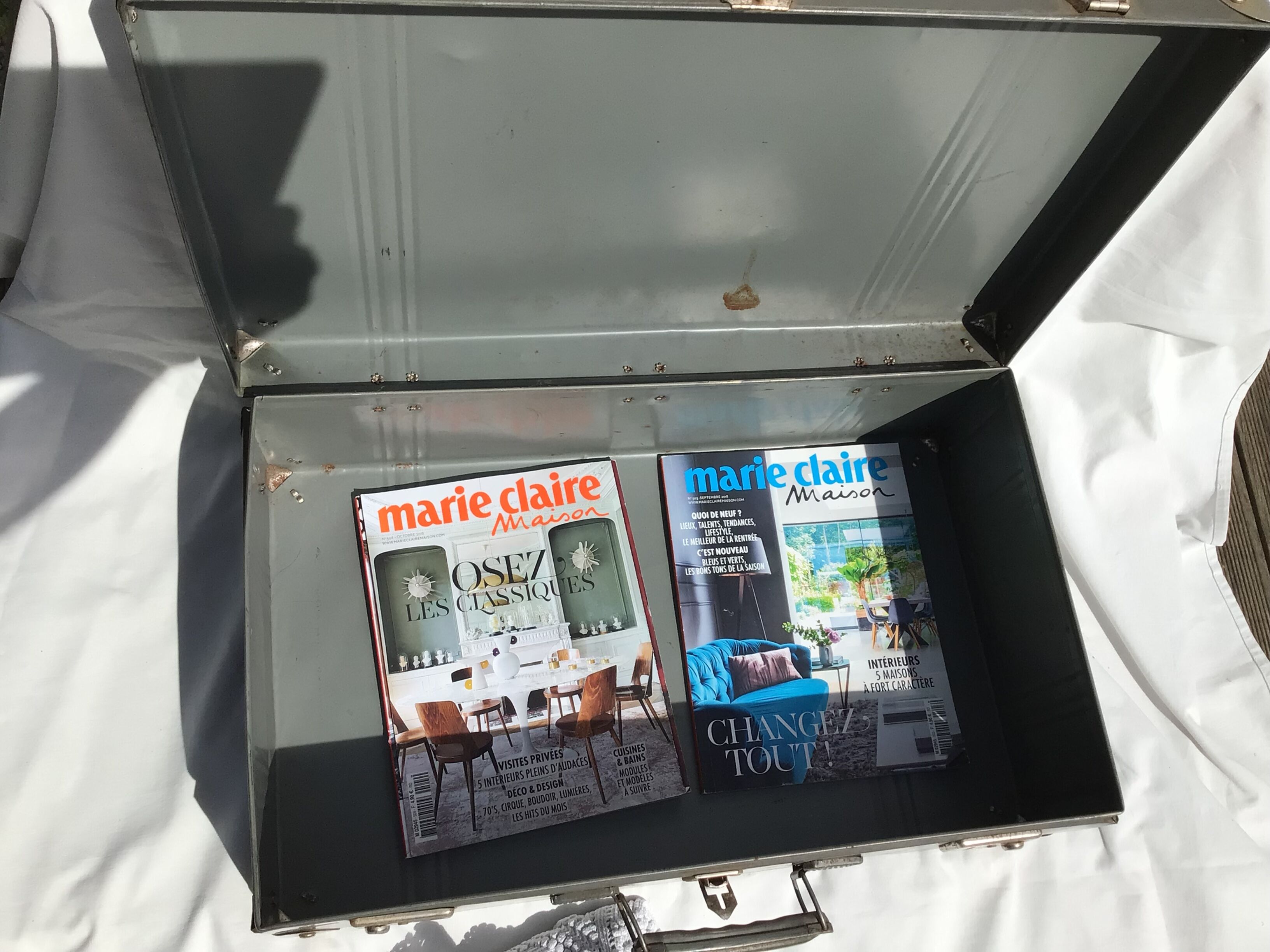 Vintage dark grey metal suitcase