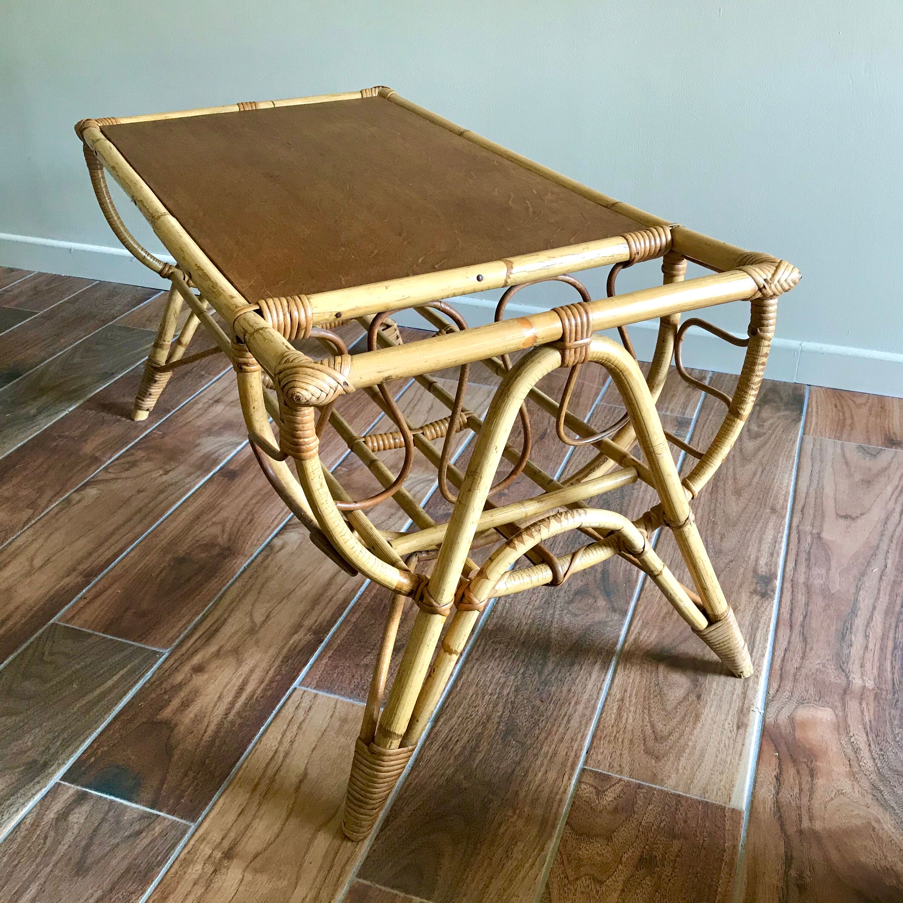 60s rattan coffee table