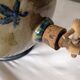 Old belly vinegar in beige and blue enamelled gres