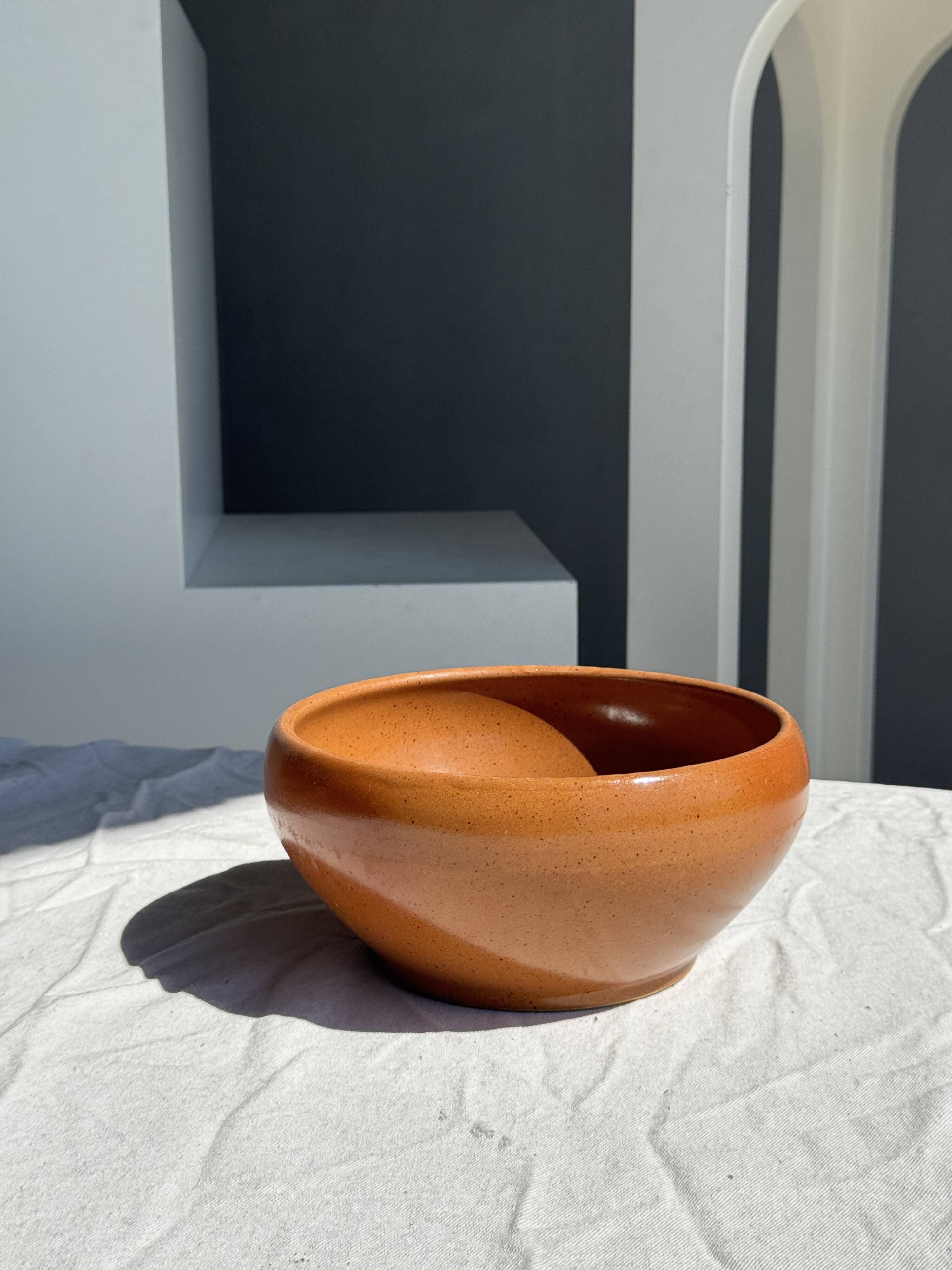 Large stoneware bowl Digoin Grès Pots France brown orange D21