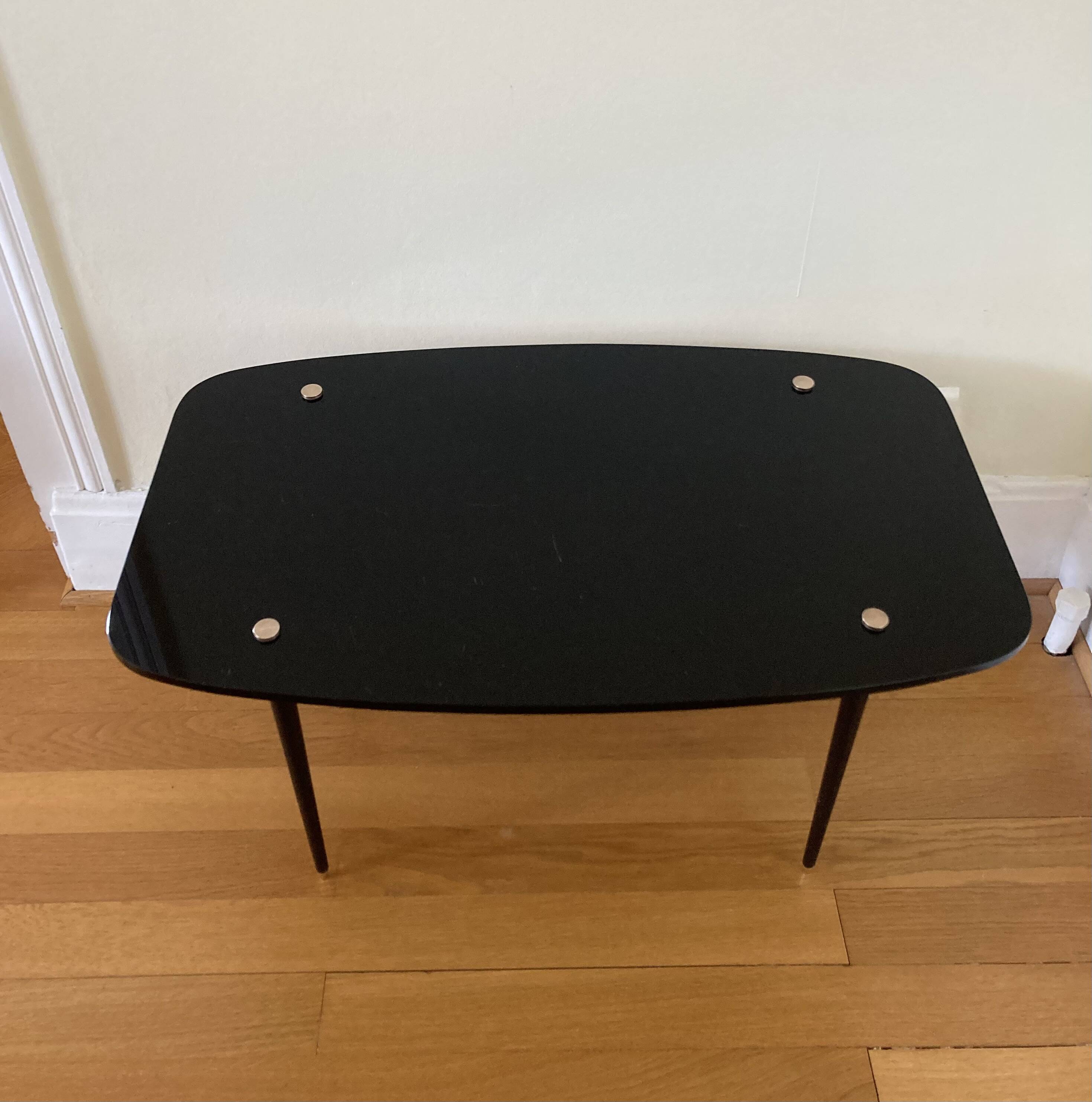 Black glass and metal coffee table from the 50s