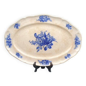 Grand plat oval villeroy & boch mettlach 1897 faïence terre de fer - motifs bleu 36x24.5cm #rare