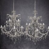 Pair of large Maria Theresa chandeliers. Crystal and glass.