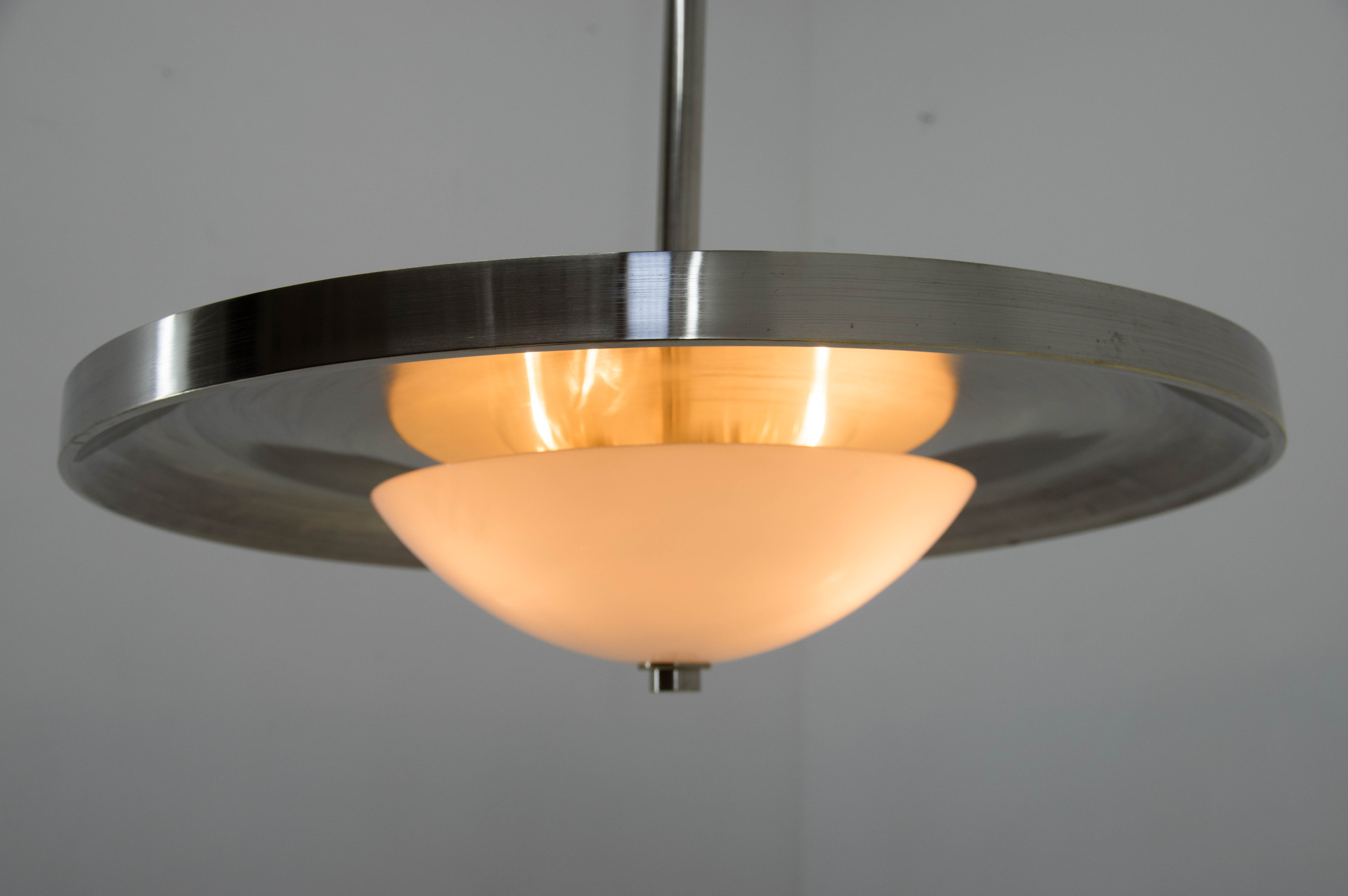 Nickel-plated bauhaus chandelier, czechoslovakia, 1930s