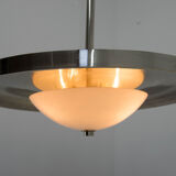 Nickel-plated bauhaus chandelier, czechoslovakia, 1930s