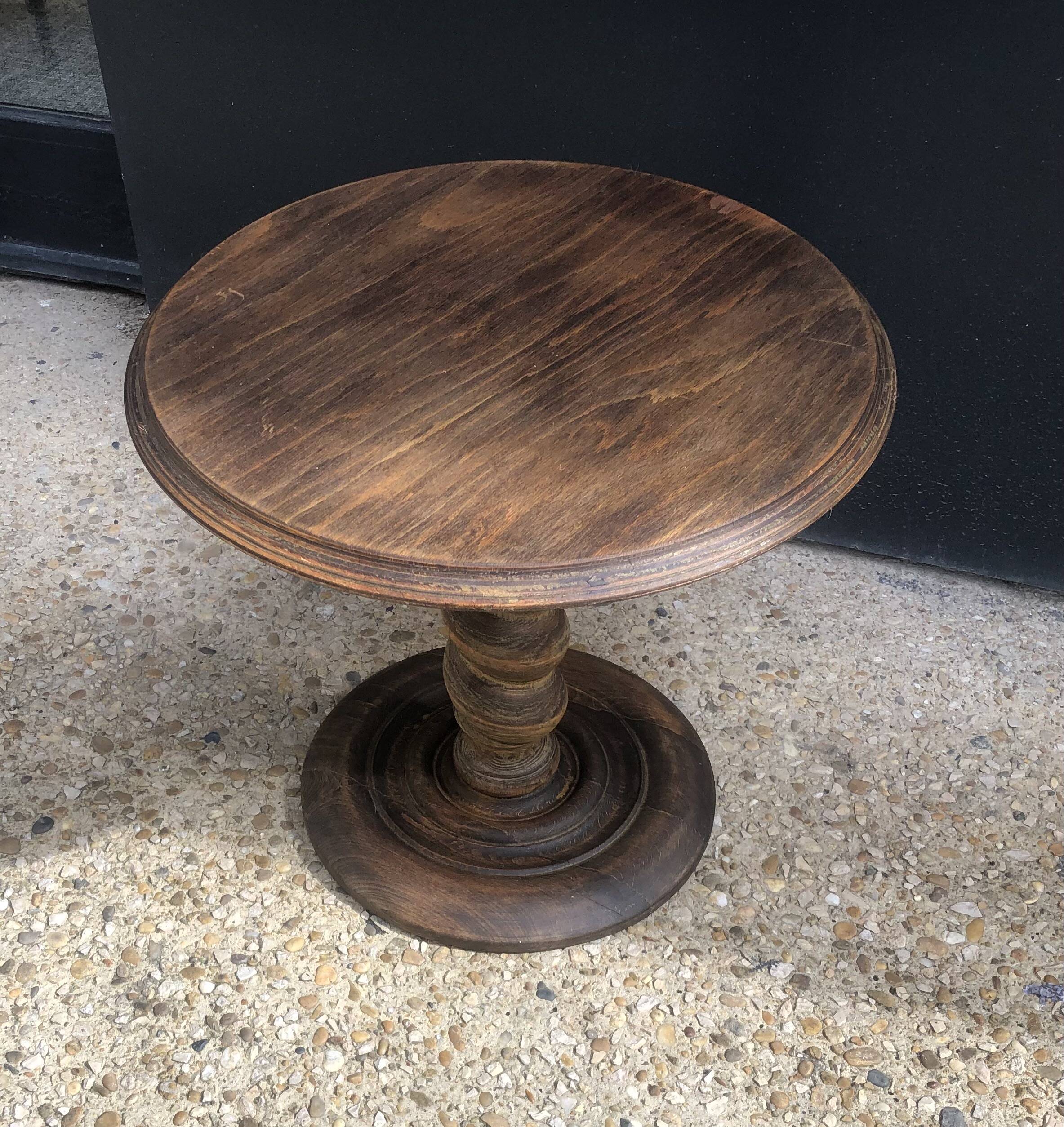 Brutalist turned wood pedestal table from the 50s
