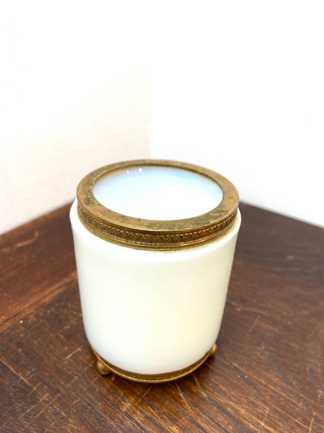 Opaline and brass pot