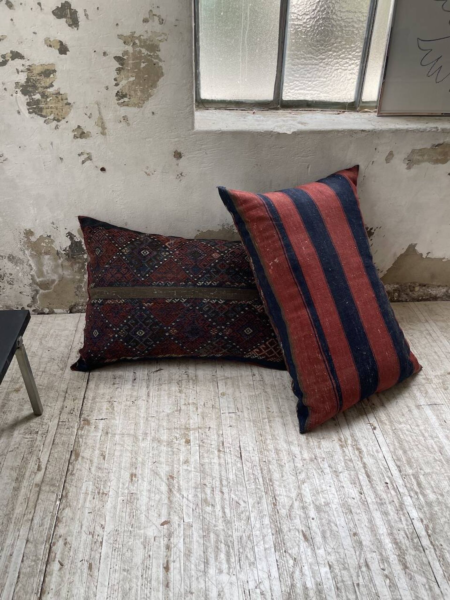 Pair of vintage XXL Kilim cushions