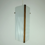 Danish modern pendant lamp teak opaline glass textured glass 1950s 60s mid century light
