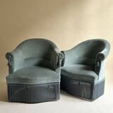Blue velvet frog armchairs
