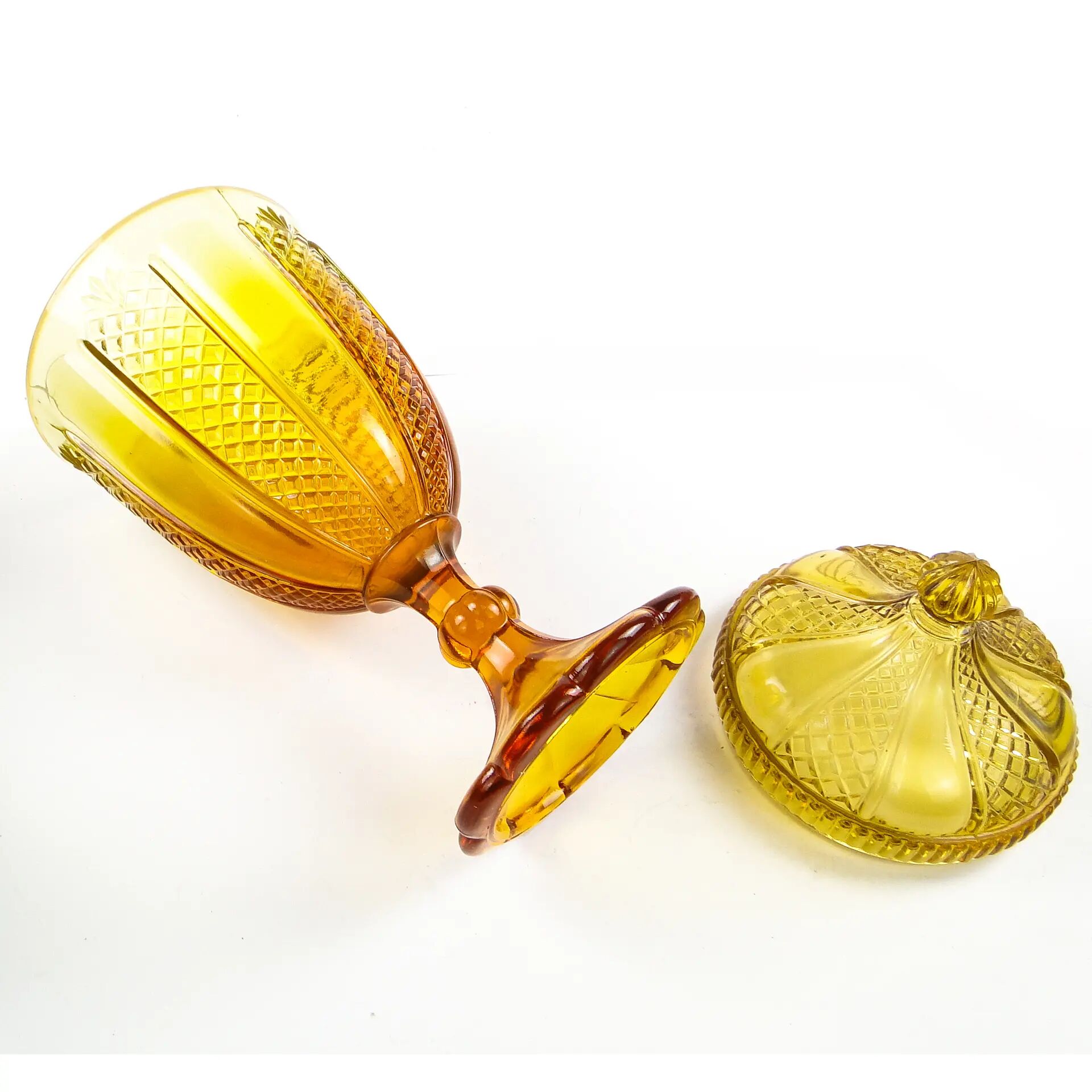 Bonbonnière Art Déco, verre pressé, Ząbkowice, Pologne, années 1970