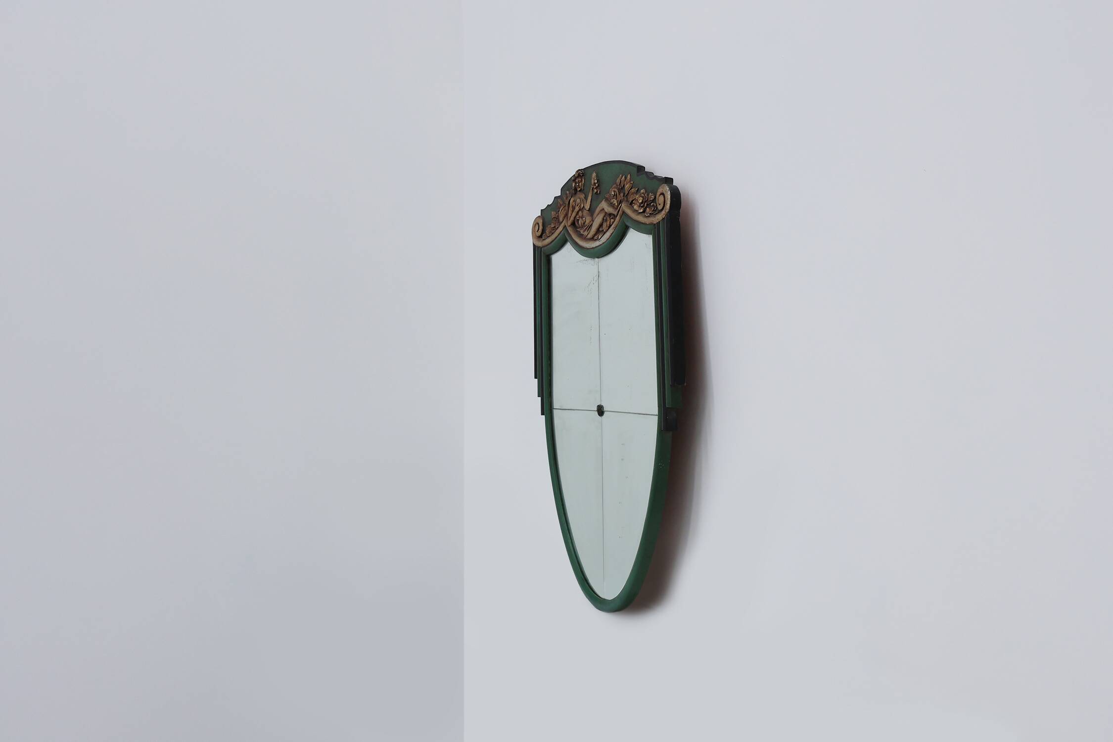 French Art Deco mirror in green carved wood, 1930s