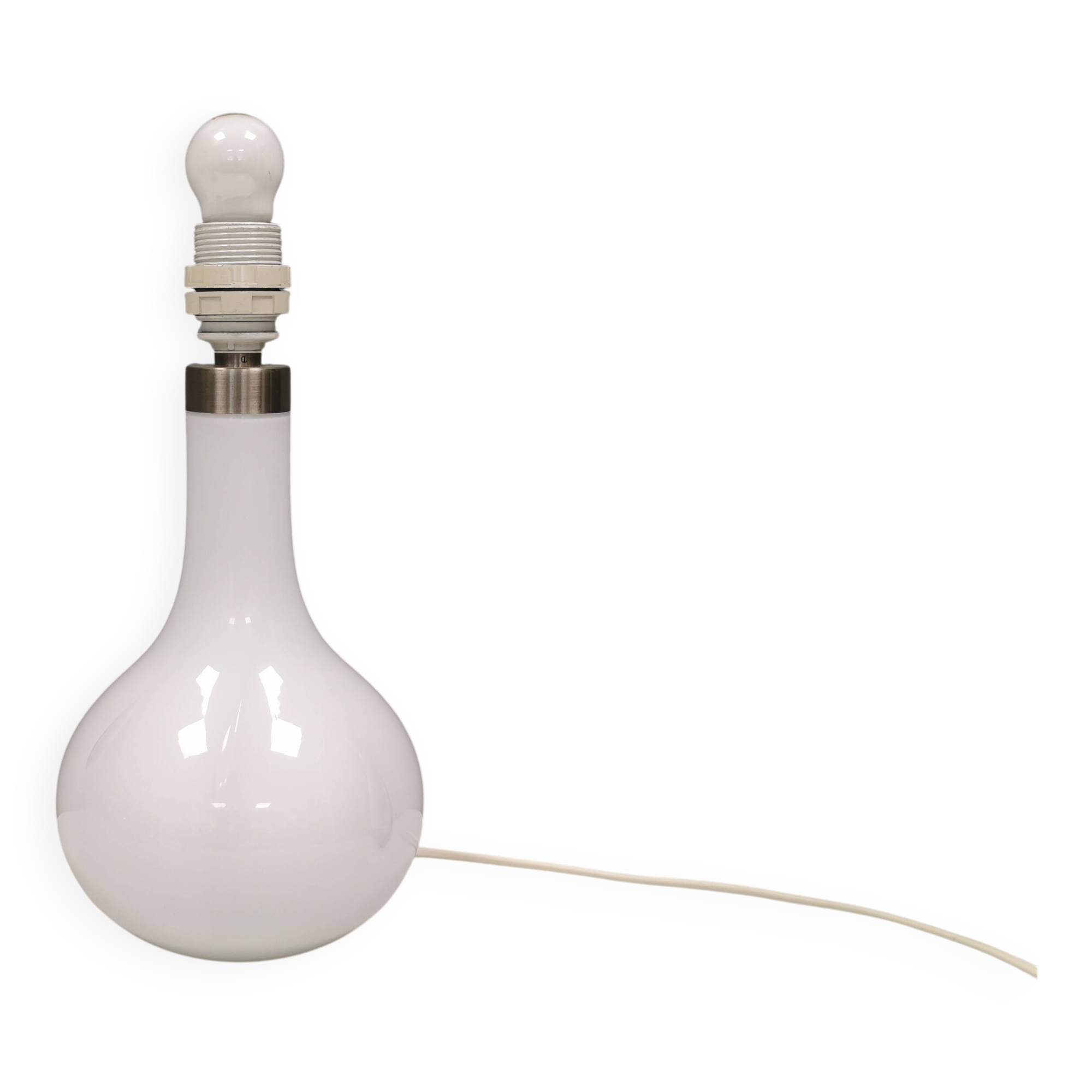 Helios table lamp, teardrop shaped, made of white opal glass. 1986 Denmark