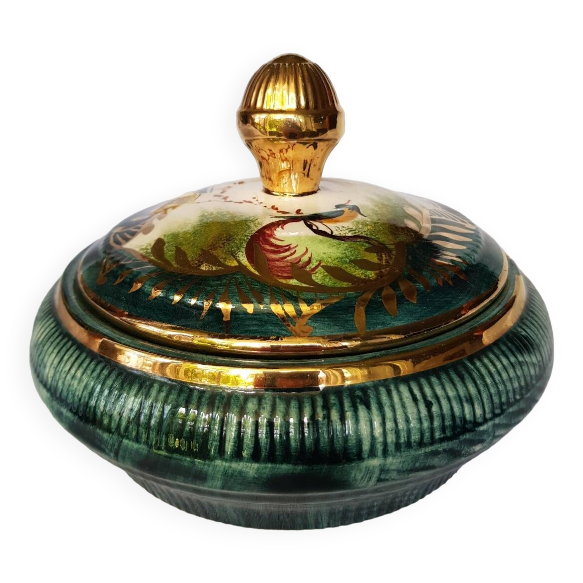 Bonbonnière en céramique peinte à la main H. Bequet Quaregnon