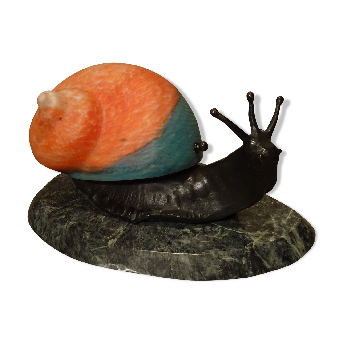 Bronze snail nightlight patinated glass shell lined marble base ref A208/12