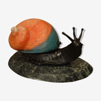 Bronze snail nightlight patinated glass shell lined marble base ref A208/12