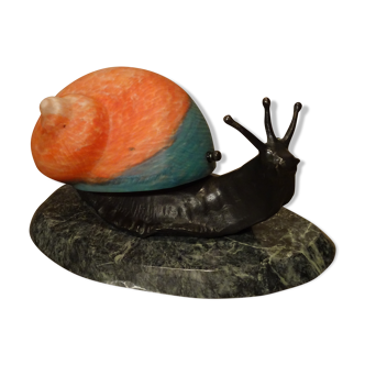 Bronze snail nightlight patinated glass shell lined marble base ref A208/12