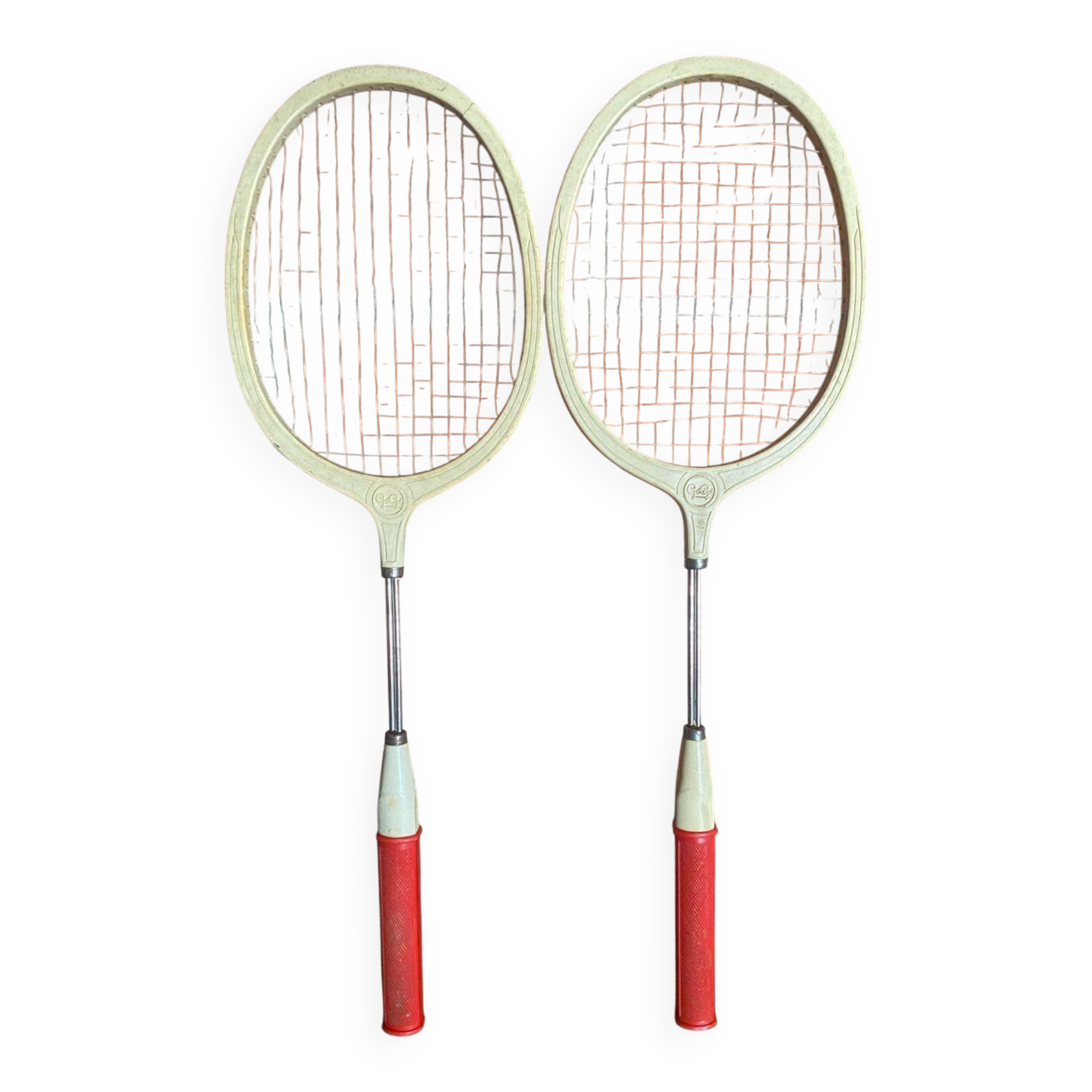Vintage Badminton Racket Pair GEGE Plastic + Metal Child 70's #