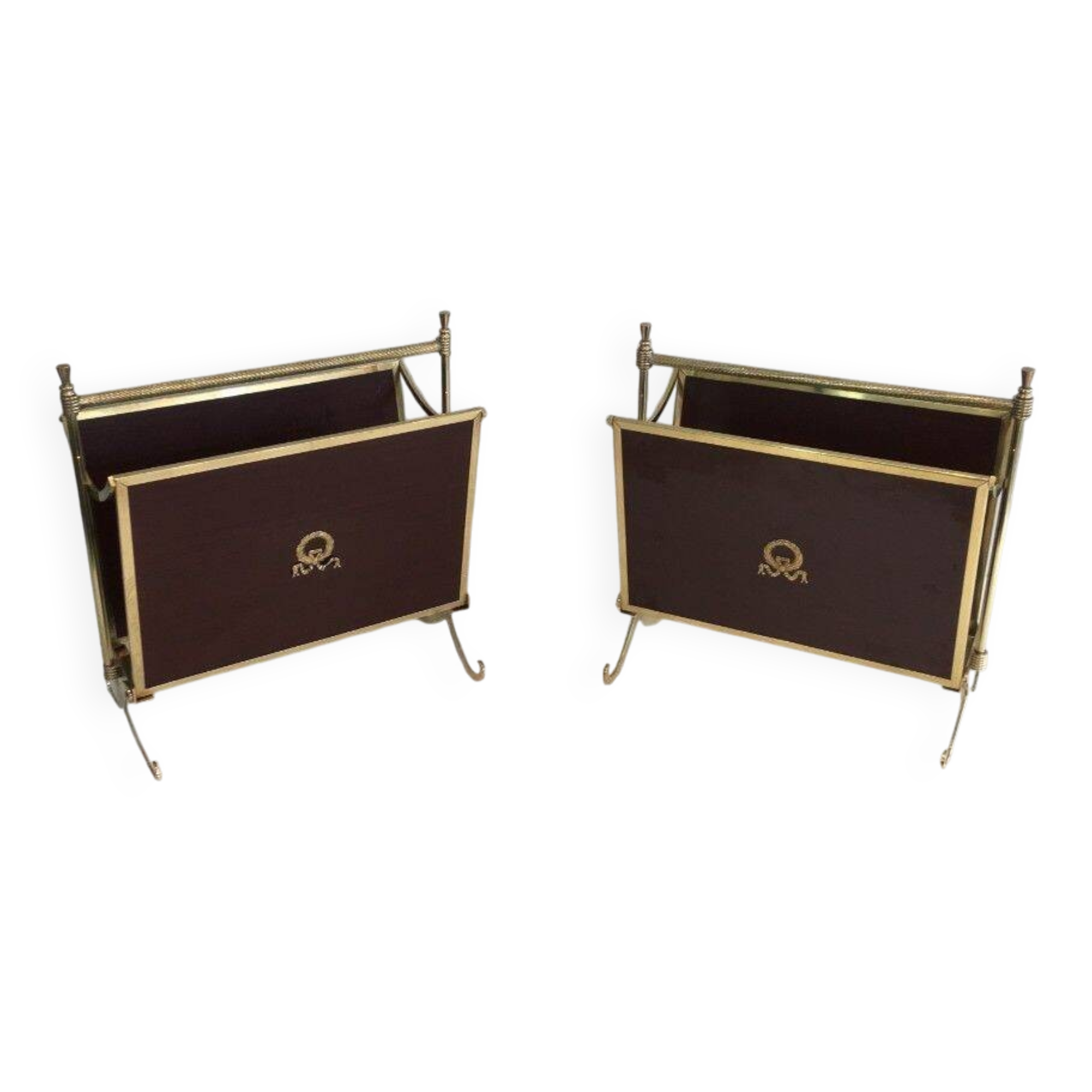 Pair of mahogany and brass magazine racks. Maison Jansen