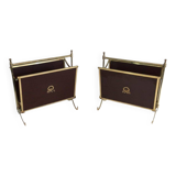 Pair of mahogany and brass magazine racks. Maison Jansen