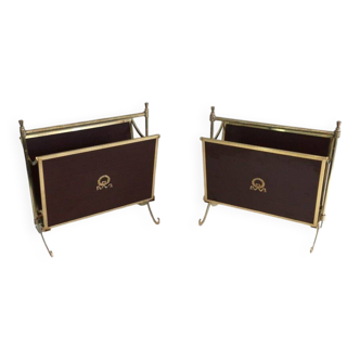 Pair of mahogany and brass magazine racks. Maison Jansen