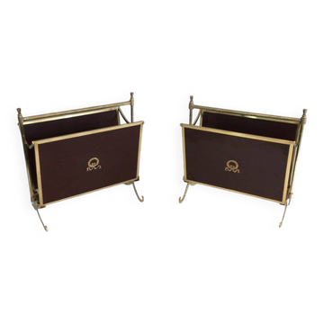 Pair of mahogany and brass magazine racks. Maison Jansen