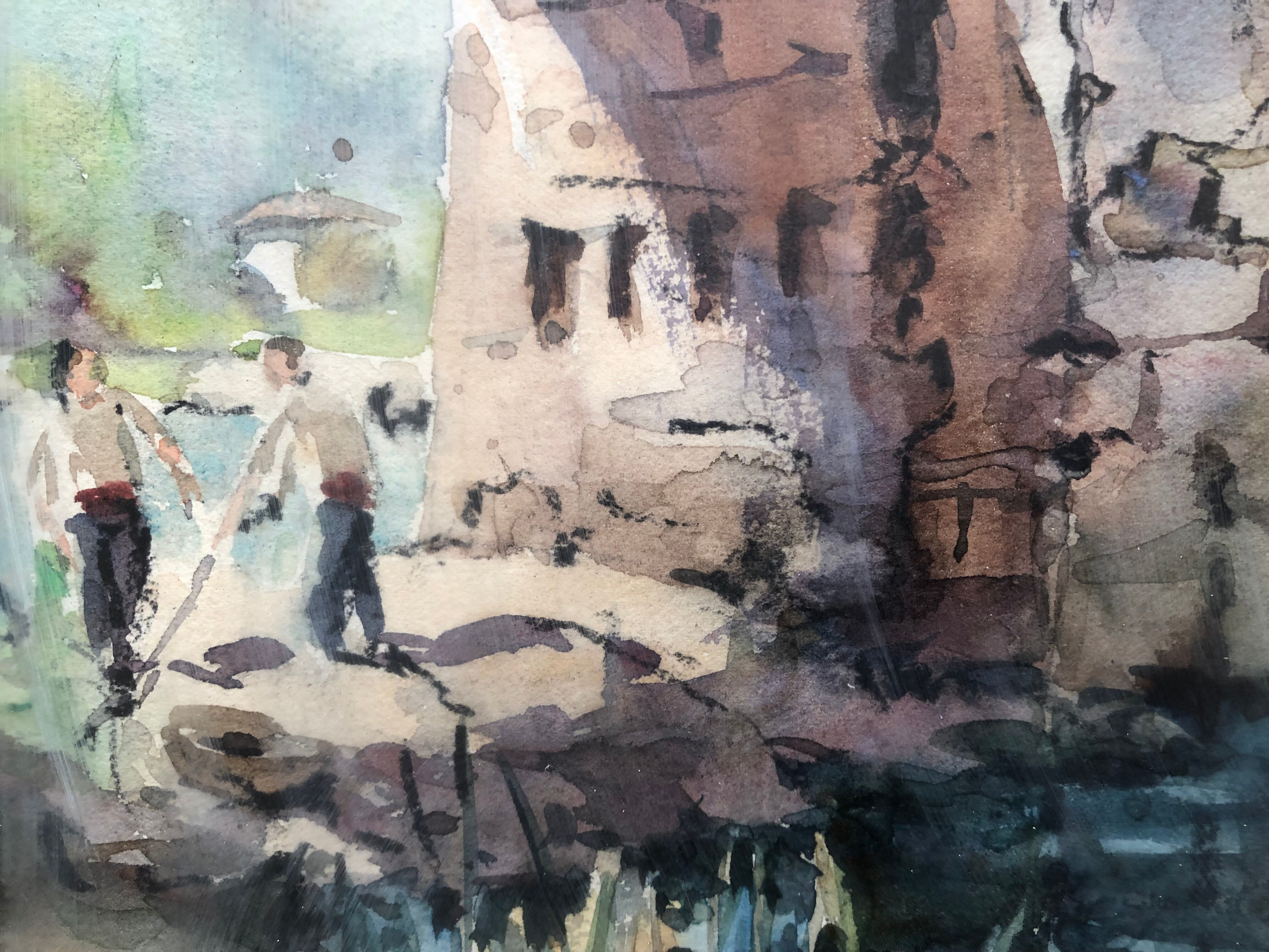 Watercolor bridge over the bevera in sospel by georges chappuis 1940, alpes maritimes 06, painting frame