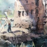 Watercolor bridge over the bevera in sospel by georges chappuis 1940, alpes maritimes 06, painting frame