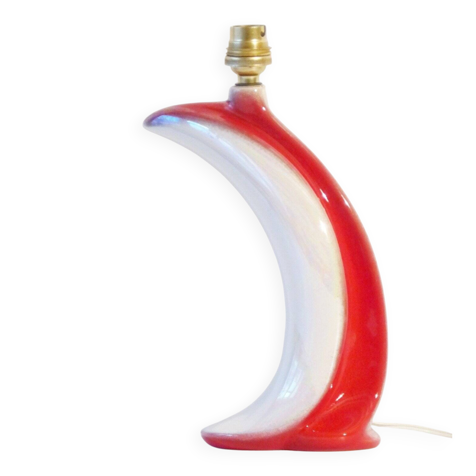 Italian lamp base, iridescent red and white ceramic, vintage 1960.